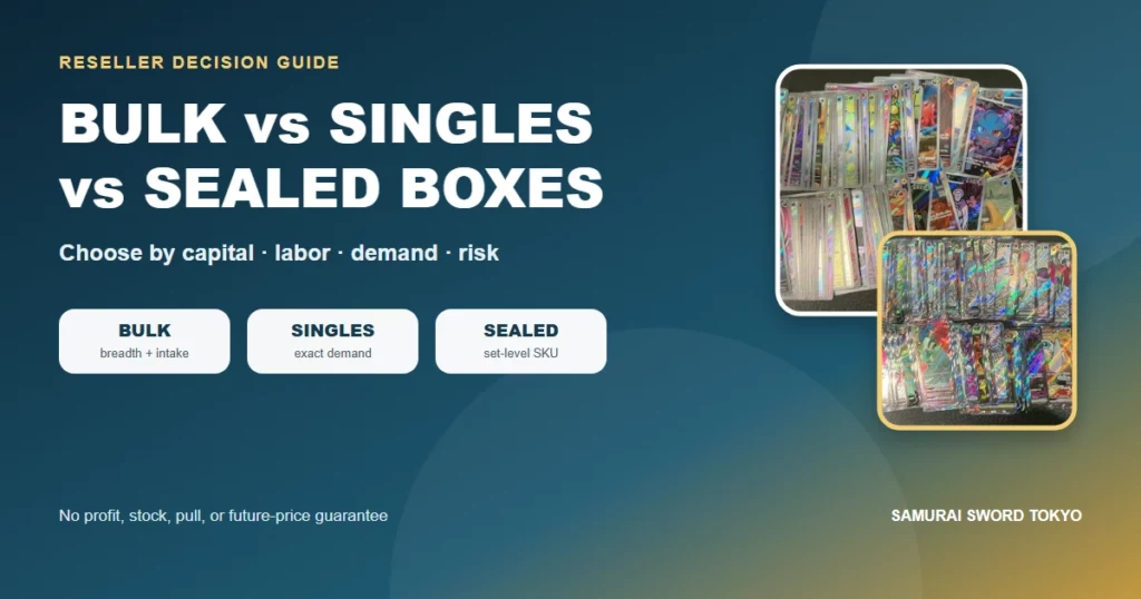 Bulk Pokemon cards versus exact singles and sealed booster boxes reseller decision guide