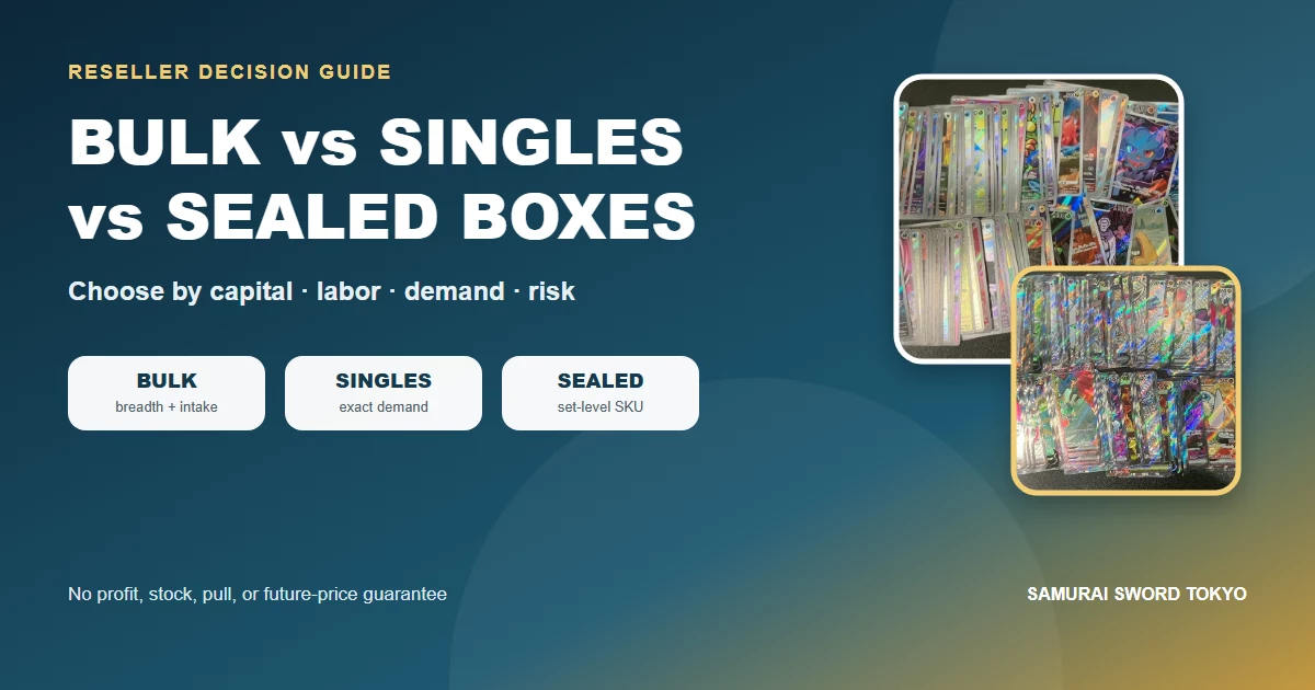 Bulk Pokemon cards versus exact singles and sealed booster boxes reseller decision guide