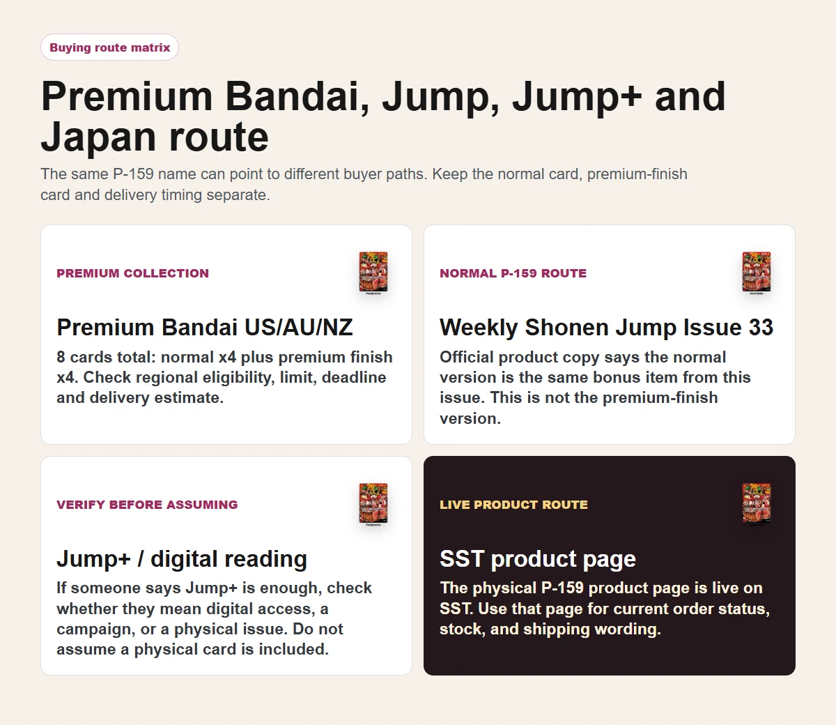 One Piece P-159 Premium Bandai Weekly Shonen Jump Jump Plus buying route matrix