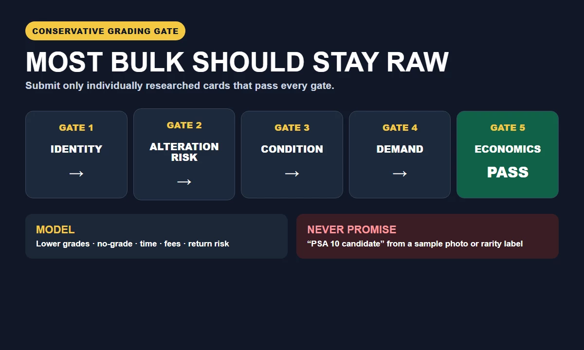 Conservative grading decision gate for raw Japanese Pokemon SR cards