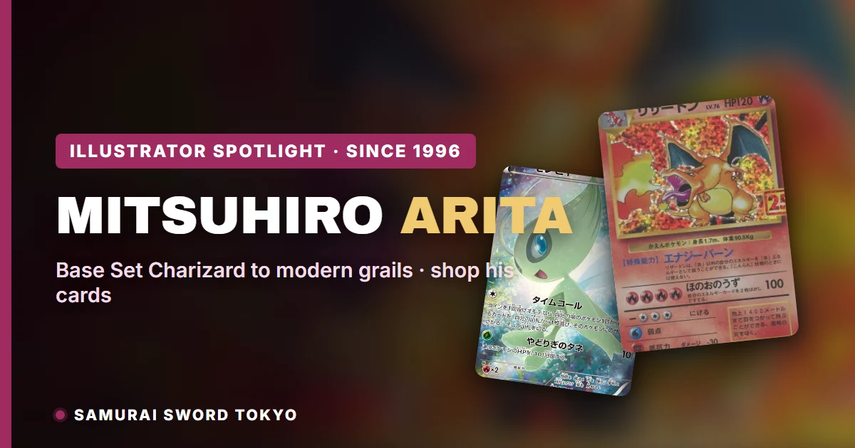 Guida alle carte Pokemon di Mitsuhiro Arita, con le illustrazioni di Celebi e Gengar & Mimikyu dell'illustratore del Charizard Base Set