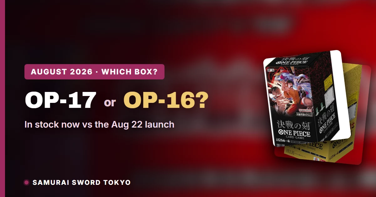 Vergelijking van Japanse One Piece booster boxen OP-17 en OP-16, augustus 2026