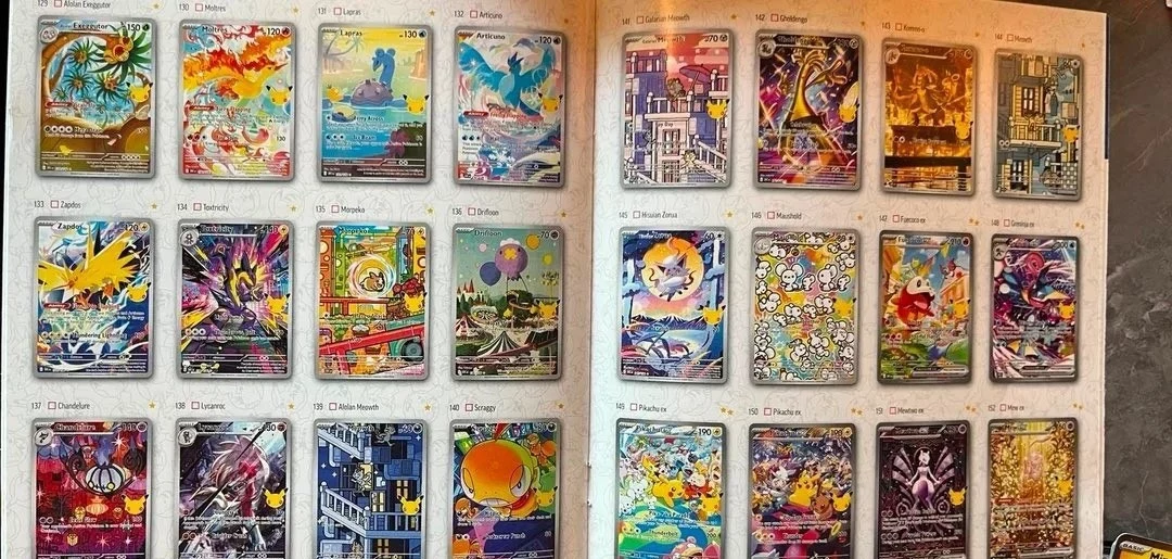 Leaked Binder Collection AR page spread showing Art Rare Pokemon cards for 30th Celebration
