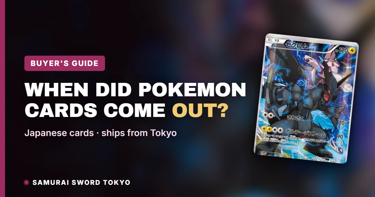 Timeline of Japanese Pokemon card history from the 1996 original series to the 2025-26 MEGA series