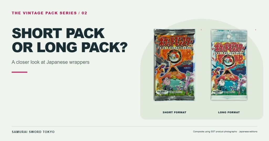 Japanese Base Set short and long booster pack wrappers compared