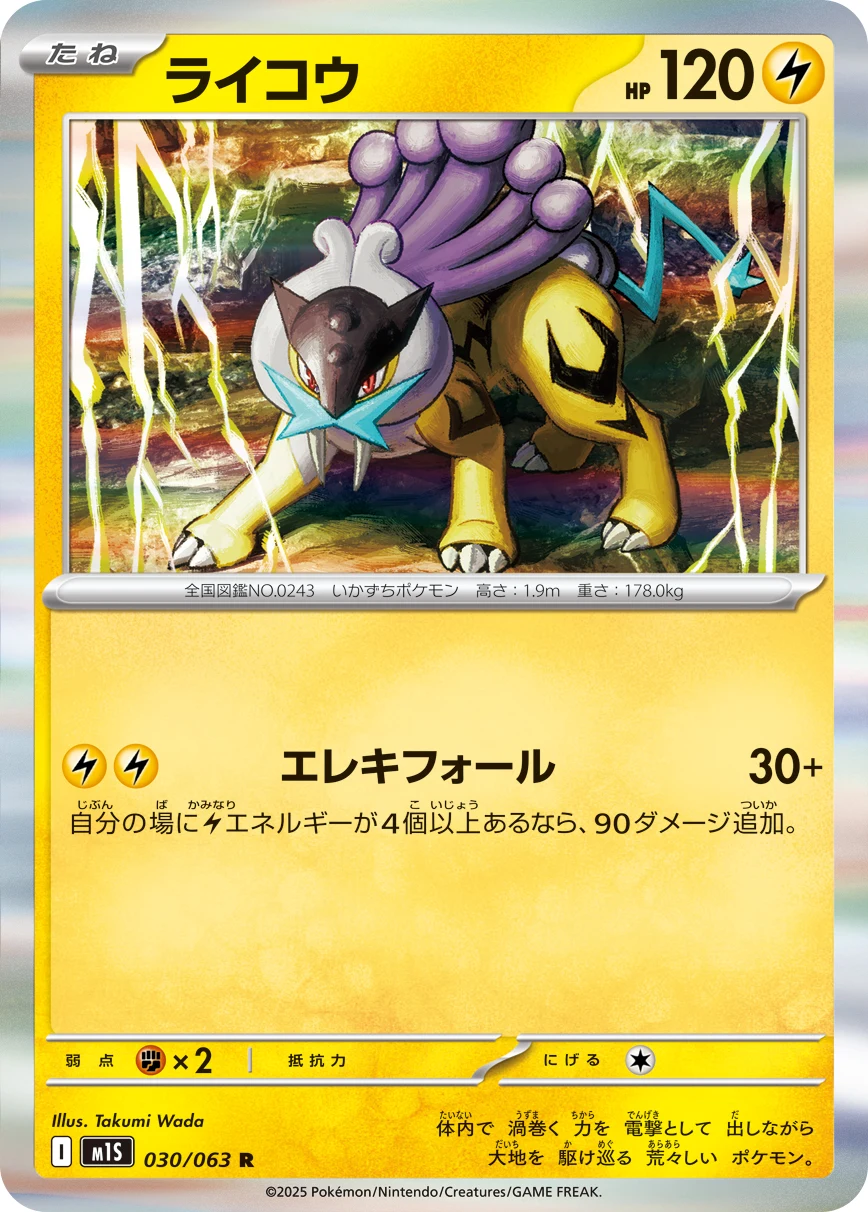 Raikou 030/063 M1S illustrated by Takumi Wada, official card database image