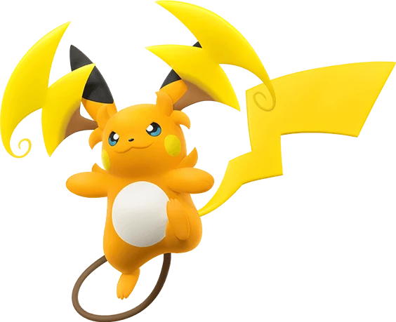 Mega Raichu Y official artwork from the Pokemon LEGENDS Z-A Mega Dimension site, bolt-shaped ears and long tail
