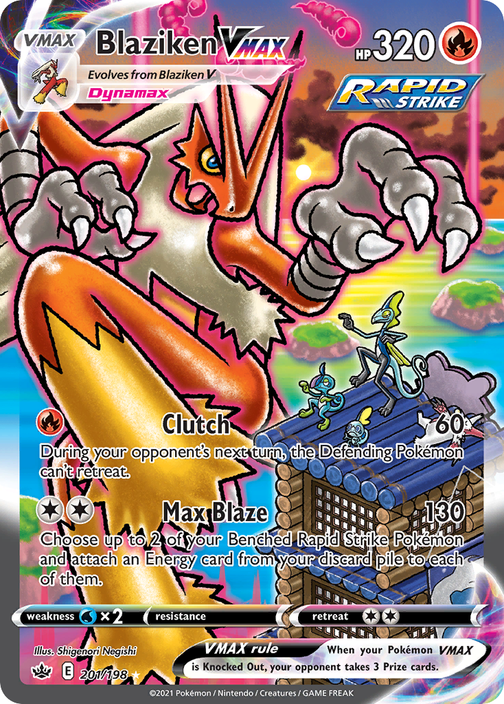 Blaziken VMAX Alt Art from S5a Twin Warriors — artwork by Shigenori Negishi