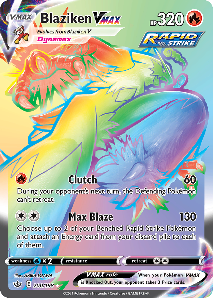 Blaziken VMAX Rainbow Hyper Rare from S5a — artwork by AKIRA EGAWA
