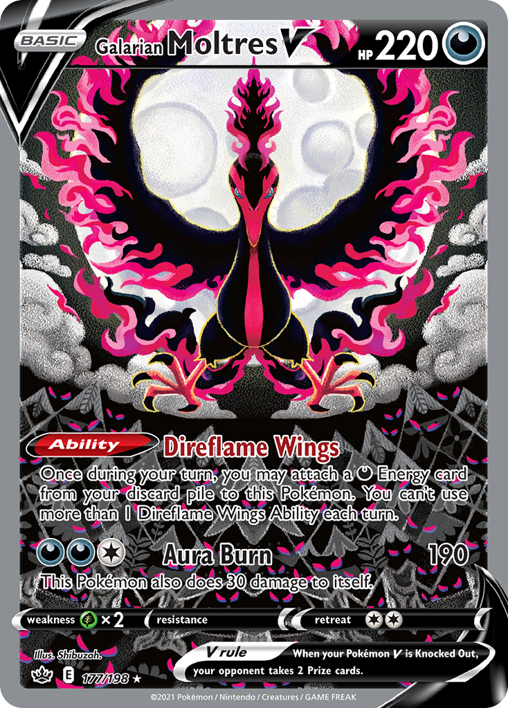 Arte alternativo de Galarian Moltres V de S6H Silver Lance, ilustración de Shibuzoh.