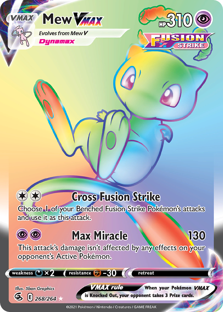 Mew VMAX Hyper Rare rainbow holographic card from S8 Fusion Arts