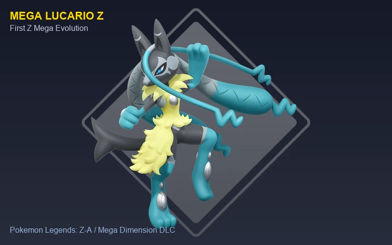 Ilustración conceptual de Mega Lucario Z, la primera Mega Evolución Z y figura principal esperada del set Aura Seeker Hadou Seeker del juego de cartas coleccionables Pokémon.