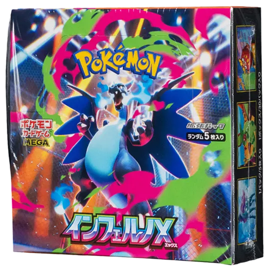 Pokemon TCG Inferno X booster box featuring Mega Charizard X ex MUR gold card