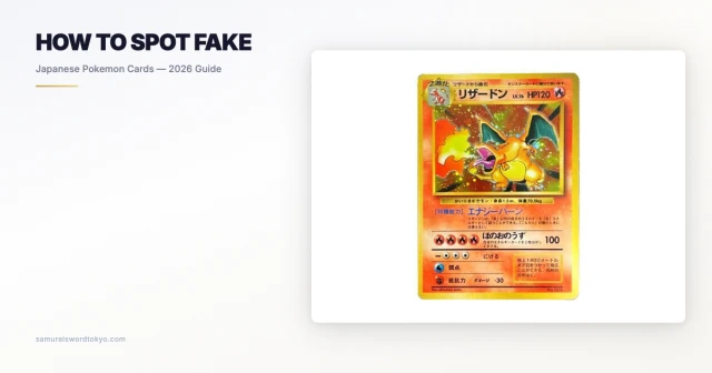 Side-by-side comparison of real and fake Japanese Pokemon cards showing key differences