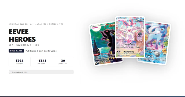 S6A Eevee Heroes booster box with Umbreon VMAX Moonbreon SA and Eeveelution VMAX lineup