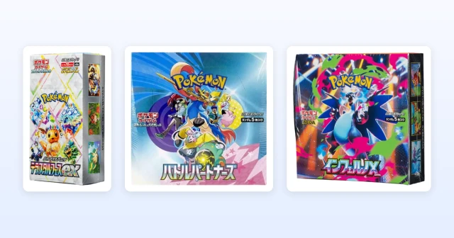 Japanese Pokemon card booster boxes ready for international shipping from Tokyo