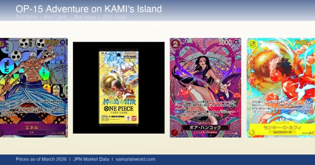 OP-15 Adventure on KAMI's Island booster box and top chase cards including Enel Manga Rare