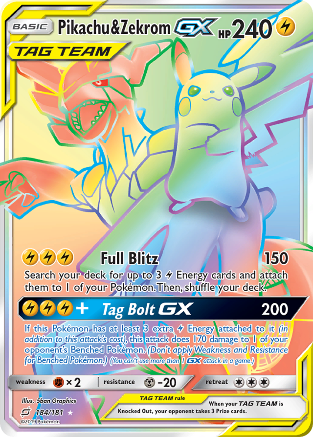 Pikachu and Zekrom GX Rainbow Rare from SM9A Night Unison