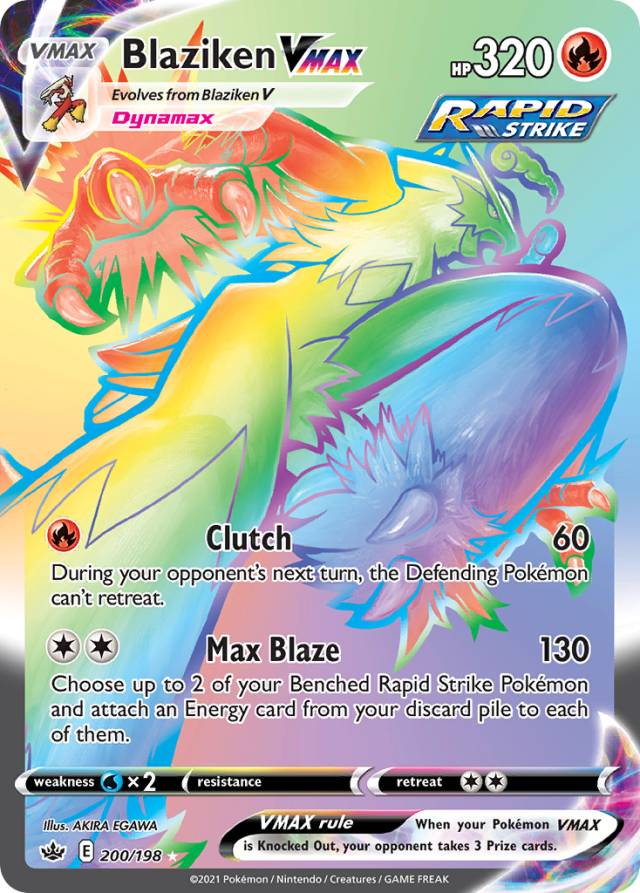 Blaziken VMAX Rainbow Hyper Rare from S5a — artwork by AKIRA EGAWA