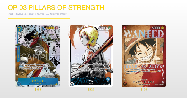 OP-03 Pillars of Strength booster box with Sogeking manga rare and Nami leader parallel cards