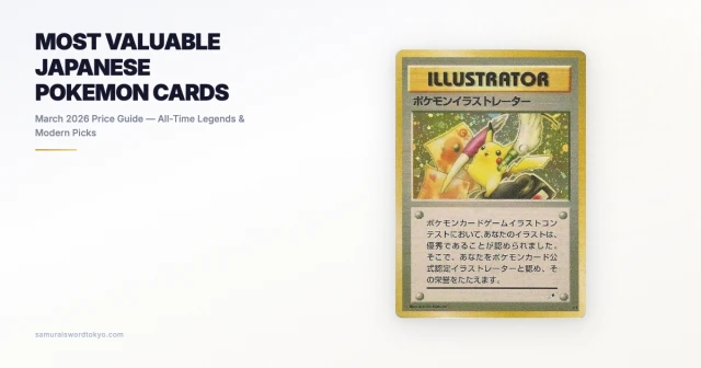 Most valuable Japanese Pokemon cards 2026 price guide featuring Pikachu Illustrator, Lillie SR, and Moonbreon
